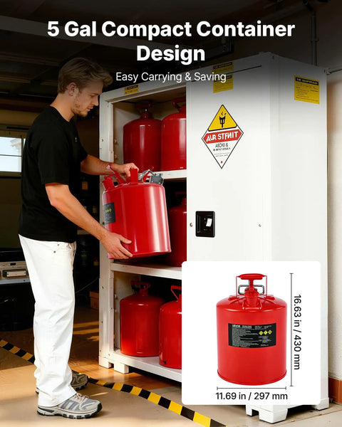 Rock Solid 5 Gallon Safety Gas Can Heavy Duty Type II Fuel Container With Stainless Flame Arrestor Zero Drip Auto Closing Lid And Adjustable Metal Spout Carbon Steel Jerry Can For Home Garage Refueling