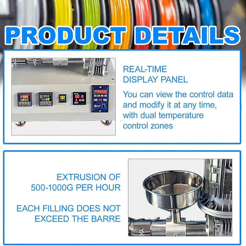 Ready To Roll Desktop 3D Printer Filament Extruder Machine With 1000 Watt Quick Heat System and Slick Pid Thermostat visible on display panel.