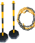 Two Pack Traffic Delineator Poles With Chain Included Portable Fillable Base No More Cones For Parking Lots Construction Sites