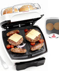 SugarWhisk 1200 Watt Electric Indoor Hamburger Grill Press With Nonstick Plates Panini Maker cooking burgers and sausages.