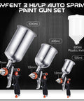 Dang Good HVLP Spray Gun Set Delivering Smooth As Butter Coverage, featuring three aluminum spray guns with adjustable nozzles.