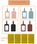 Four Pack No Fuss Needlepoint Luggage Tags Featuring Slick Faux Leather Shell And Crystal Clear ID Window, showing front and back designs.