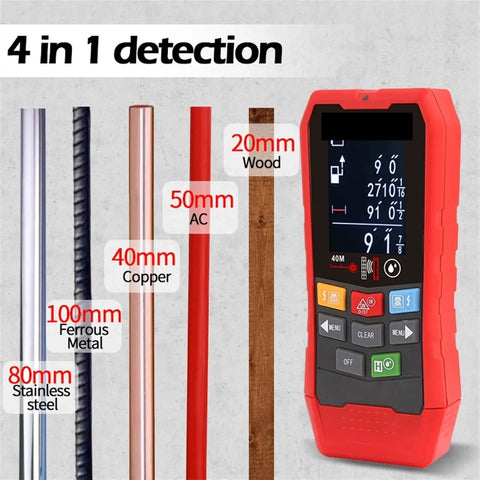 Knock It Out Of The Park With This Heavy Duty 4 In 1 Wall Scanner Hunting Studs Live Wires Pipes Depth And Wood Humidity Engineered For Stress Free Weekend Grinds showing detection features.