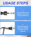 Usage steps for Anchor Expander 870 Replacement For Caulking Anchors, Compatible With 84305 Drill Part, easy install guide