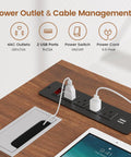 Power outlets and USB ports on L Shaped Executive Desk With Rolling File Cabinet And Built In Power Outlets For A Boss Level Workspace