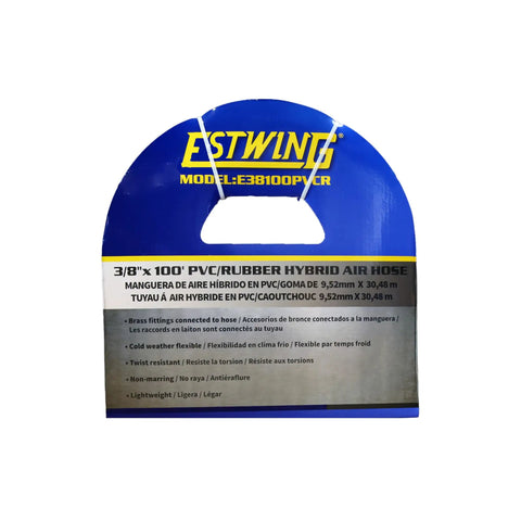 Three Eighths Inch By One Hundred Feet PVC Rubber Hybrid Air Hose packaging with model details