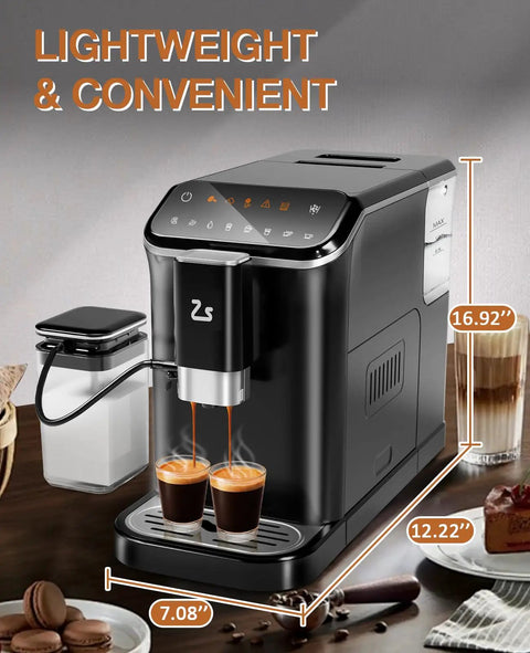 Real Deal Fully Automatic Espresso Machine With Smart Touch Panel Built In Grinder One Touch Milk Frother 1.5L Tank brewing espresso shots