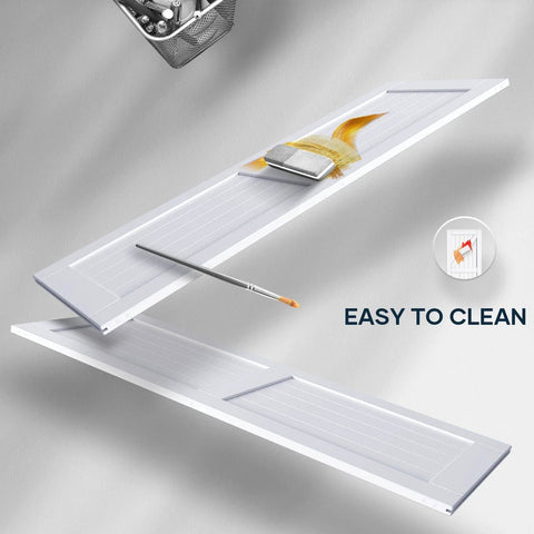 32 By 84 Inch White Barn Door With Five And A Half Foot Sliding Door Hardware Kit Included And Handle Solid Wood Covered With Waterproof PVC Surface Easy DIY Assembly And Install H Frame Fits Twenty Eight To Thirty Inch Wide Opening, shown with paintbrush, demonstrating easy cleaning.