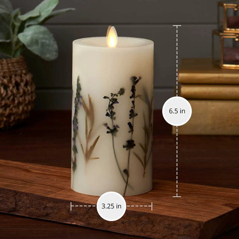 Realistic Moving Flame Pillar Candle With Lavender And Rosemary No Mess Flameless LED Battery Operated Light 3.25 x 6.5 inches