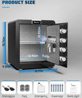 1.8 Cu Ft Fireproof Home Safe Box With LCD Touch Screen, interior light, open door showing shelves and security features