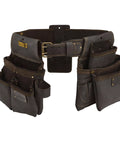 Leather Construction Tool Belt With 22 Pockets, Oil-Tanned Leather, Double Stitching And Steel Rivets, Adjustable Waist 29 To 48 Inches