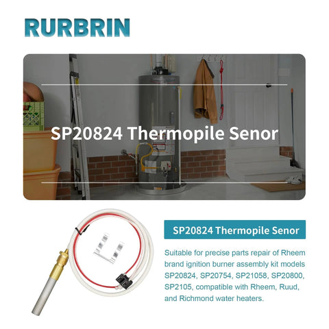 SP20824 Thermopile Sensor for water heater with wiring harness; compatible with Rheem Ruud Richmond pilot burner kits