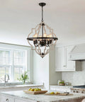Farmhouse Rustic Chandelier With ORB Finish And Oak Tone, 6 Light Vintage Antique Pendant Light Fixture in kitchen setting