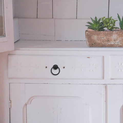 White cabinet with Six Piece Vintage Drop Ring Drawer Pulls For Dressers And Cabinets With Retro Old School Cool Black Zinc Alloy Handles Single Hole Furniture Hardware For Wardrobes And Drawers