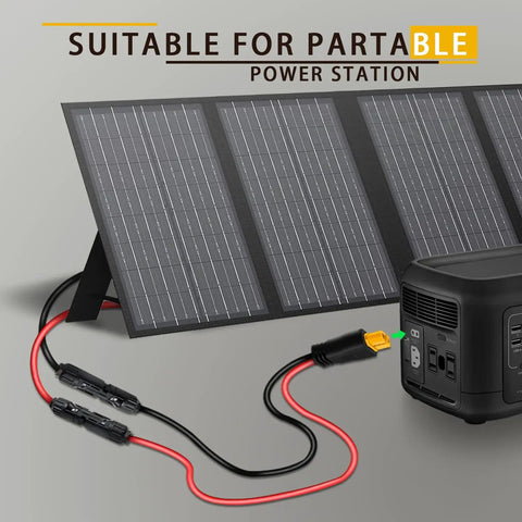 Beefy 10AWG MC4 To XT60 Solar Panel Cable Adapter For Portable Power Stations And RV Generators connected to solar panel