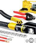 Hydraulic Crimping Tool And Cable Cutter Kit 10 Ton Crimper For 12 AWG To 2/0 Copper And Aluminum Wires 11mm Stroke 180 Degree Rotating Head Includes 9 Die Set For Electrical Terminal Cable Crimping