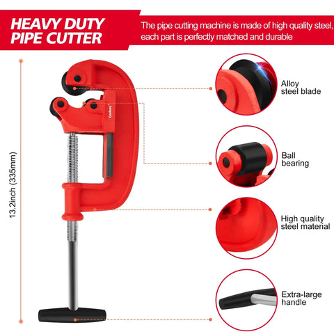 Heavy Duty 1 To 3 Inch Pipe Cutter Tool With Extra Blade For Fast Clean Cuts On Galvanized Steel And Iron Pipes Pro Grade Rigid Cutter With Ball Thrust Bearing, labeled parts
