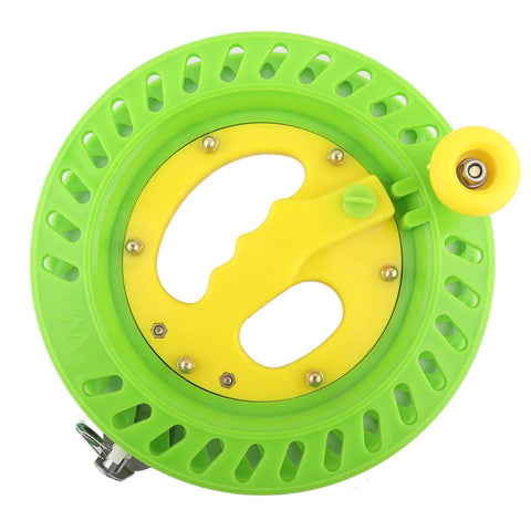 Heavy Duty Fishing Kite Line Spool 22cm ABS Plastic Winding Reel Holder with ergonomic handle in green and yellow color.