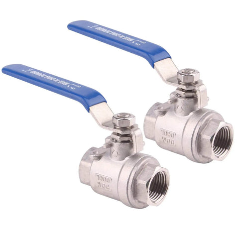 Heavy Duty Stainless Steel Ball Valve 304 Half Inch NPT For Water Oil And Gas With Blue Vinyl Insulated Locking Handles Pack Of Two