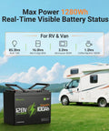 12V 100Ah LiFePO4 Battery Group 24 with Bluetooth Real Time Monitoring and 100A BMS for RV or van, scenic background