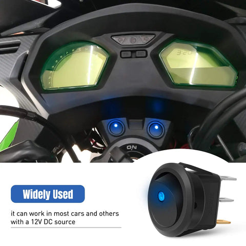 12V Blue Round LED Toggle Switch 20A SPST On Off DC 12V Electrical Switch For Cars Trucks Marine And Off Road Projects Copper Contacts Flame Retardant Casing Easy Panel Mount For Your Ride installed in motorcycle dashboard