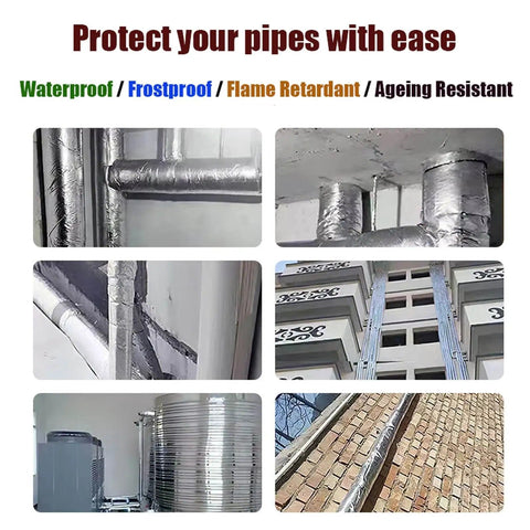 Self-Sealing Pipe Insulation Foam Tube for Outdoor Water Lines with Antifreeze Aluminum Foil Heat Shield on building pipes