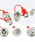 Two Pack 1/2 Inch NPT Ag Hydraulic Quick Connect Couplers With Dust Caps ISO5675 Ball Pioneer Heavy Duty Quick Connect Set