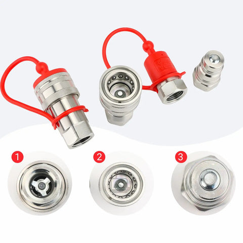 Two Pack 1/2 Inch NPT Ag Hydraulic Quick Connect Couplers With Dust Caps ISO5675 Ball Pioneer Heavy Duty Quick Connect Set