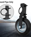 Built Tough 6 Inch Heavy Duty Gate Wheel With Solid Rubber Tire That Won Quit Supporting Up To 500 Lbs On Metal Farm Or Chain Link Fence Fits 1 To 2 Inch Tubes For Relentless Outdoor Duty close-up of wheel mount for round pipe