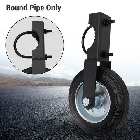 Built Tough 6 Inch Heavy Duty Gate Wheel With Solid Rubber Tire That Won Quit Supporting Up To 500 Lbs On Metal Farm Or Chain Link Fence Fits 1 To 2 Inch Tubes For Relentless Outdoor Duty close-up of wheel mount for round pipe
