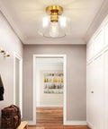 Industrial Semi Flush Mount Light With Vintage Glass Ceiling Fixture illuminating a hallway, farmhouse style, E26 socket, 60W max.