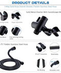 Solid metal diverter with handshower mount, shown with flexible stainless steel hose; components of All In One Shower Faucet Set.