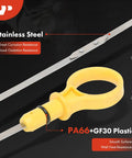 Close-up of Engine Oil Dipstick For 5.4L V8 Ford F-150 2004-2008 showing stainless steel rod and yellow plastic handle.