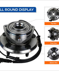 Beefed Up Front Wheel Hub And Bearing Assembly For Jeep Wrangler 2007 2010 With ABS 5 Lug Replacement shown in multiple views