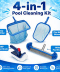 4 Piece All In One Pool Cleaning Kit With Heavy Duty Leaf Skimmer Net Deep Bag Skimmer Rotatable 90 Degree Scrub Brush And Wall Scrub Brush For Above Ground And Inground Pools Pole Not Included