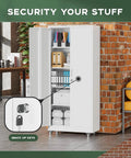 73 Inch Rolling Metal Storage Cabinet With Locking Doors And Adjustable Shelves Built Tough On Wheels For Home Garage Shop Or Workshop Rust Resistant White Finish Heavy Duty Steel With Large Capacity 32 Inch Wide 16 Inch Deep, open white cabinet with keys