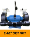 Eight Inch Industrial Bench Grinder 3600 Rpm 1 Horsepower Dual Voltage Shop Dog with 2-1/2 inch dust port and cast frame.
