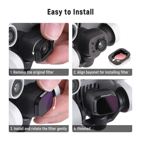 Step-by-step guide for installing ND Filter Set For DJI Mini 3 And Mini 3 Pro 6 Pack With CPL ND8 ND16 ND32 ND64 ND128.