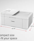 Go To Compact All In One Wireless Printer Featuring Automatic Document Feeder Built In Fax And Seamless Mobile Printing For Home Office Inkjet Scanner Copier No Sweat Setup side view showcasing dimensions.