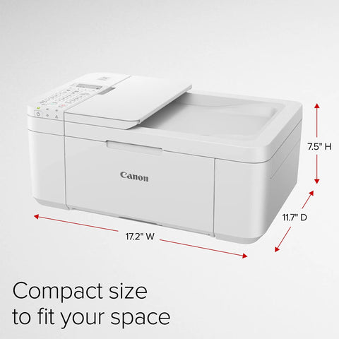 Go To Compact All In One Wireless Printer Featuring Automatic Document Feeder Built In Fax And Seamless Mobile Printing For Home Office Inkjet Scanner Copier No Sweat Setup side view showcasing dimensions.
