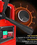 Control panel of Heavy Duty Magnetic Drill Press 1300W 700RPM showing speed options for various hole sizes.