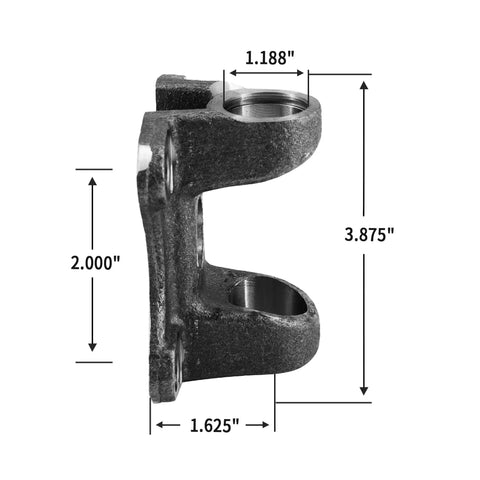 Driveshaft Flange Yoke 3 2 1579 Cap 1.188 In Width 3.625 In 1350 Series U Joint 4 Bolt Holes Bolt Circle 4.25 In Bearing Cap Diameter 1.188 In Durable. side view with 1.188 in cap and 2.000 in pilot