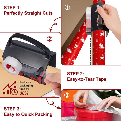 Two In One Wrapping Paper Cutter And Tape Dispenser All In One Wrapping Station No Fuss With Four Tape Refills And Two Blades For Quick Easy Gift Wrapping Ideal For Parties And Holidays Making Gift Wrapping Fast Clean And Fun, black plastic