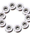 Circular arrangement of V Bearing Grooved Mini Pulley Wheels Rollerball Pulley for Rail Track Linear Motion System 4x13x6mm 10Pcs