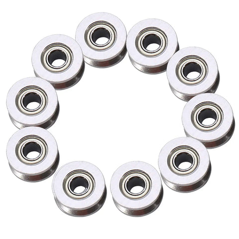 Circular arrangement of V Bearing Grooved Mini Pulley Wheels Rollerball Pulley for Rail Track Linear Motion System 4x13x6mm 10Pcs
