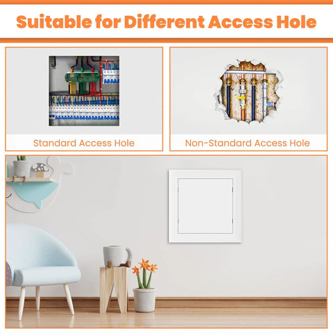 10X10 Self Adhesive Access Panel Drywall Hole Cover for standard and non-standard access holes in a clean home setting.