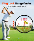 Golfer using Golf Rangefinder With Slope And Red Backlight, 1500-Yard Laser, 0.3s FlagLock Vibration, 7X Magnification.