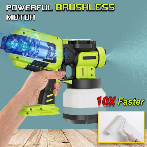 Kick Your DIY Projects Into High Gear With This Cordless Automatic Paint Sprayer Tool Only Compatible With Ryobi 18V Batteries No Cords Just Effortless Precision Finishing - close-up of paint sprayer with ergonomic design and brushless motor.