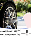Viper 19487 4 Pack Filling Cap Set with T Bar Handle spraying water on car wheel, titanium steel refill cap for non-aerosol sprayer