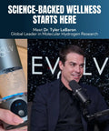 Hydrogen Water Bottle Generator With SPE PEM Tech Delivers 5.4 PPM Hydrogen next to person speaking.